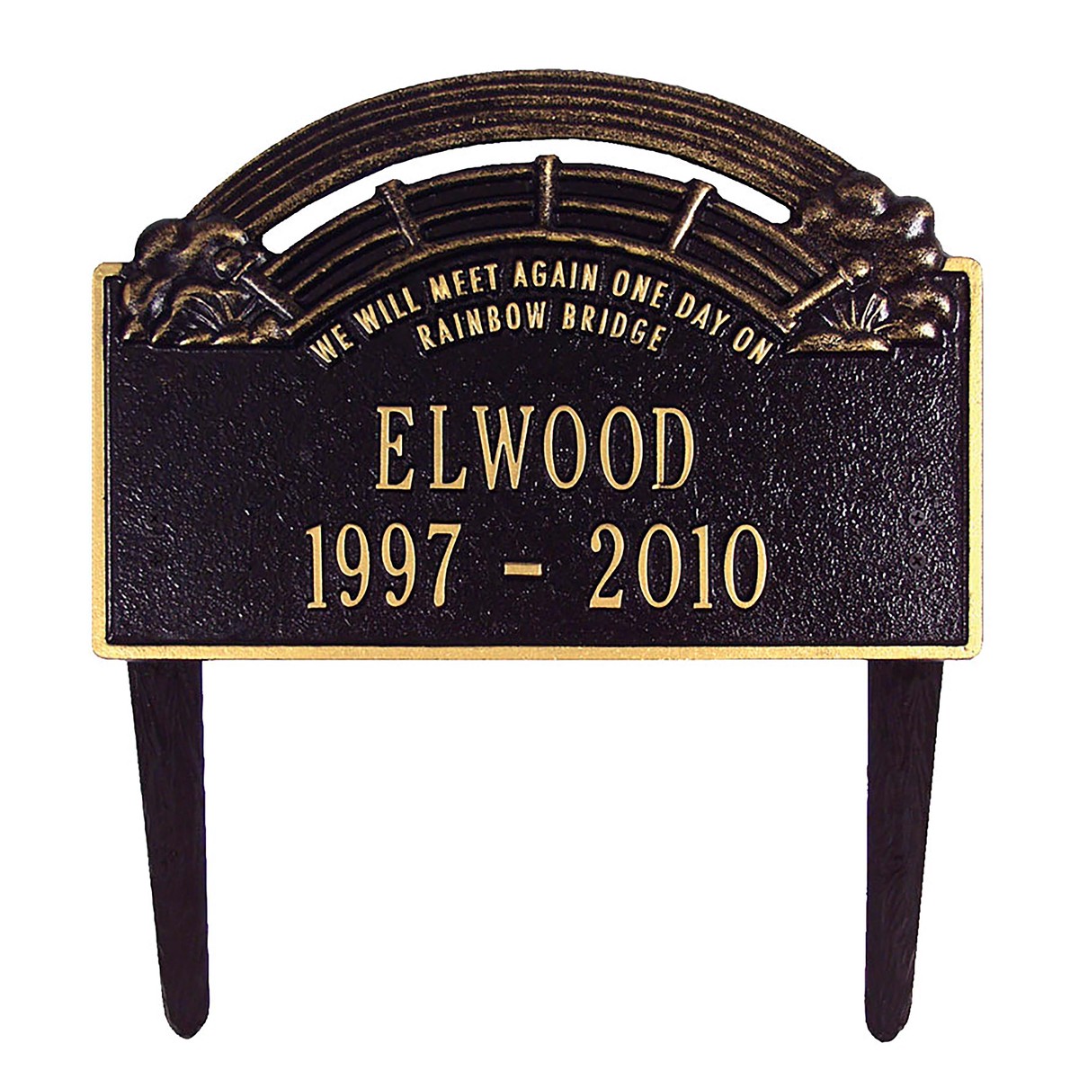 American-Made Personalized Rainbow Bridge Pet Memorial Lawn Plaque Black