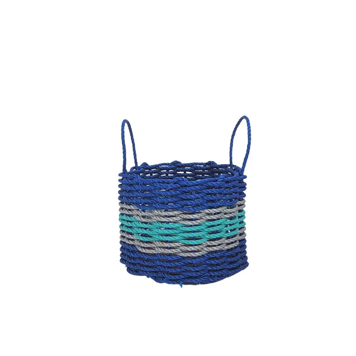 Authentic Maine Lobster Rope Storage Basket Blue And Teal With Light Gray Accents 16 Inches