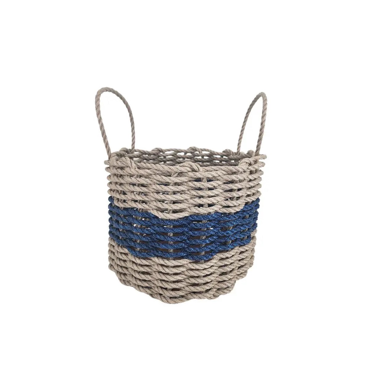 Authentic Maine Lobster Rope Storage Basket Tan And Navy Blue BundleOf1OfEachSize9 16 16