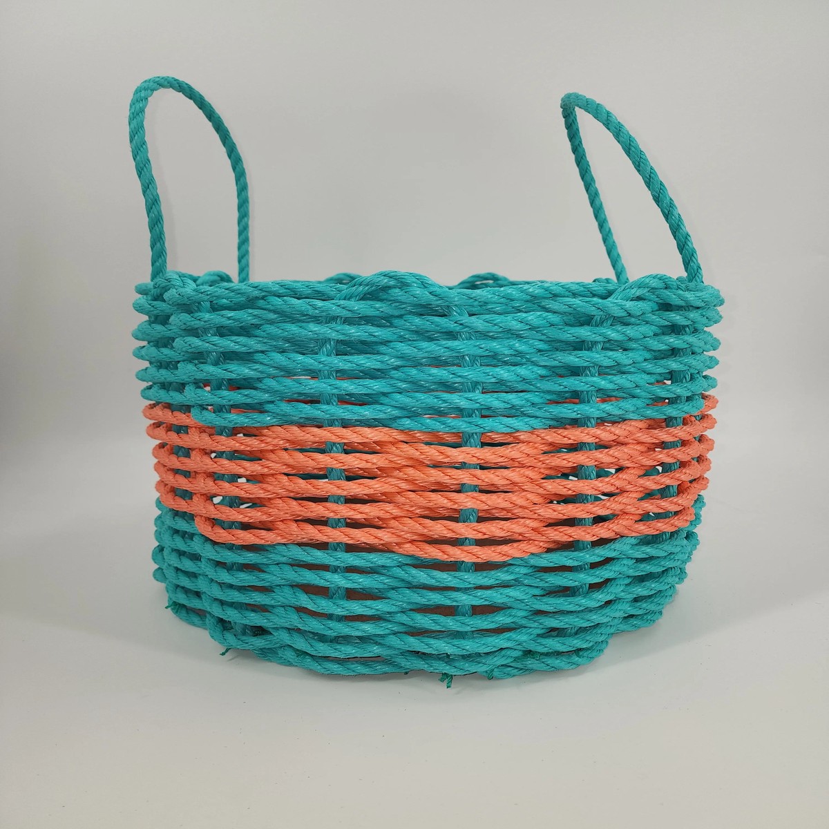 Authentic Maine Lobster Rope Storage Basket Teal And Coral Orange 16 Inches