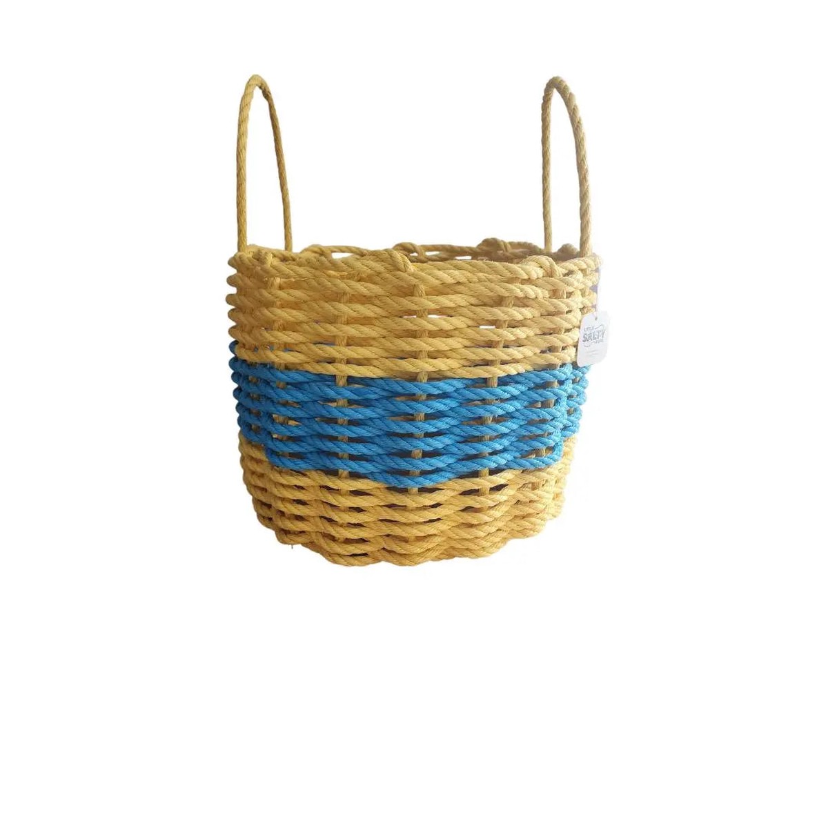 Authentic Maine Lobster Rope Storage Basket Yellow And Light Blue 9 Inches