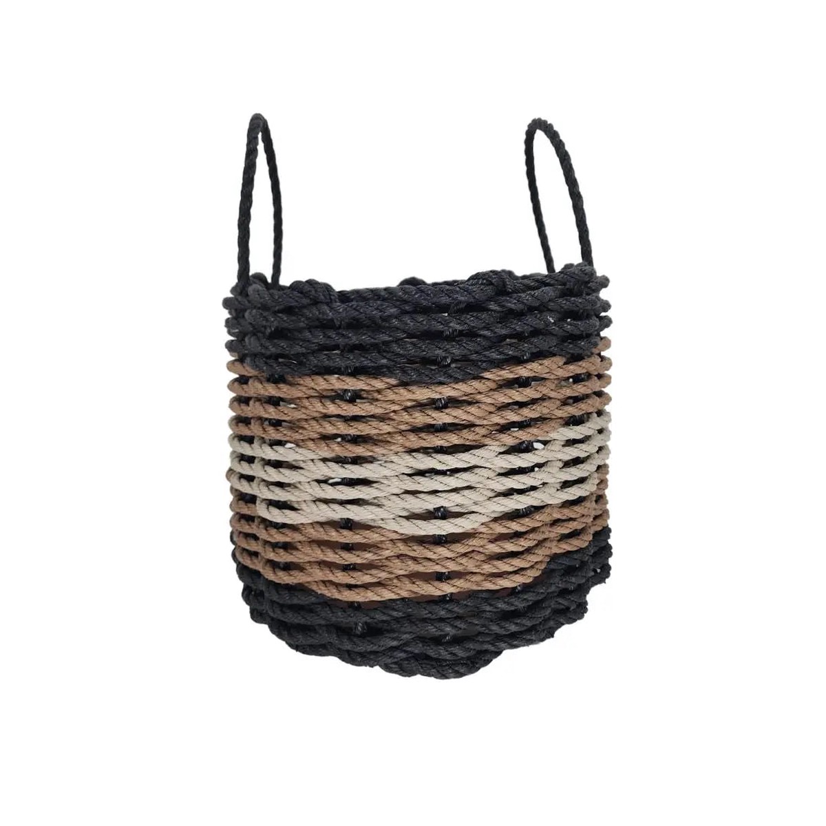 Five Stripe Rope Storage Basket Black Brown And Tan 16 Inches