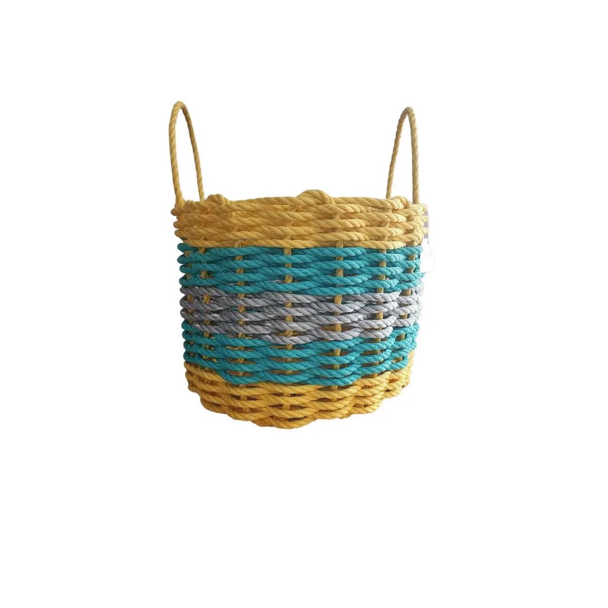 Five Stripe Rope Storage Basket Yellow Teal Gray 16 Inches