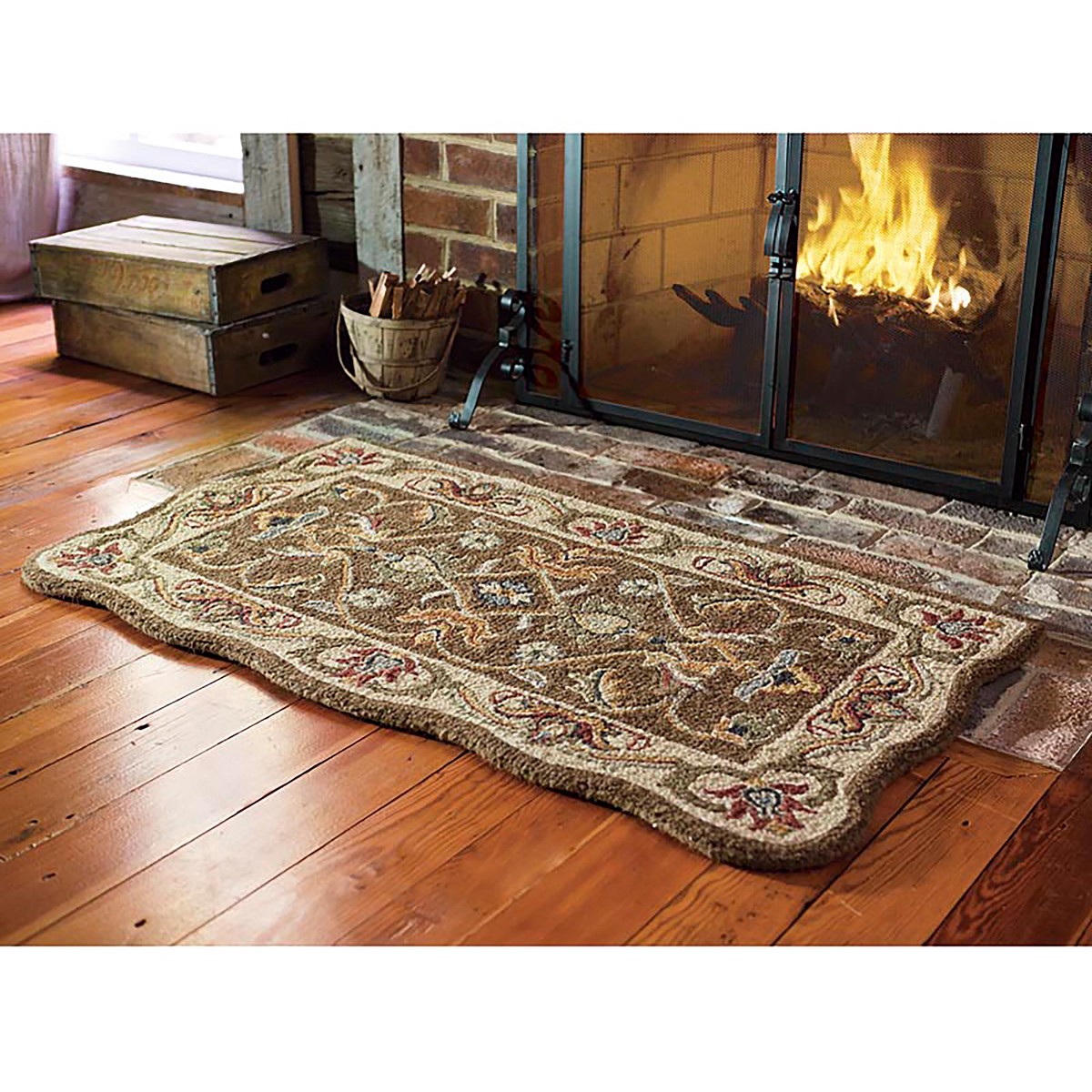 Hand-Tufted Fire Resistant Scalloped Wool Mclean Hearth Rug Browngold