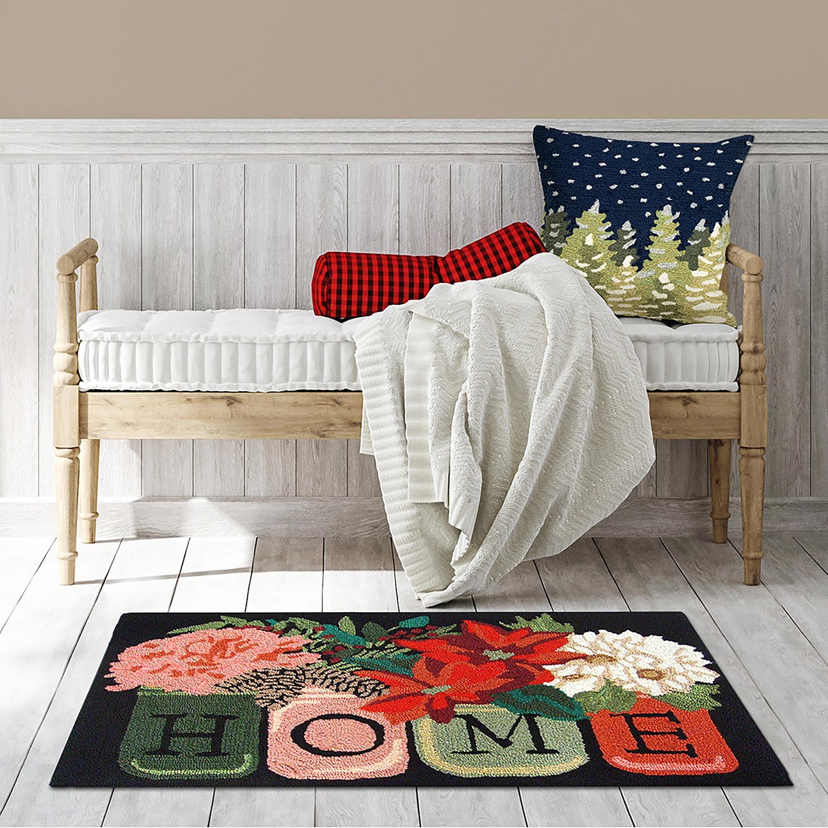 IndoorOutdoor Hand-Hooked Holiday Bouquet Accent Rug 20 X 30