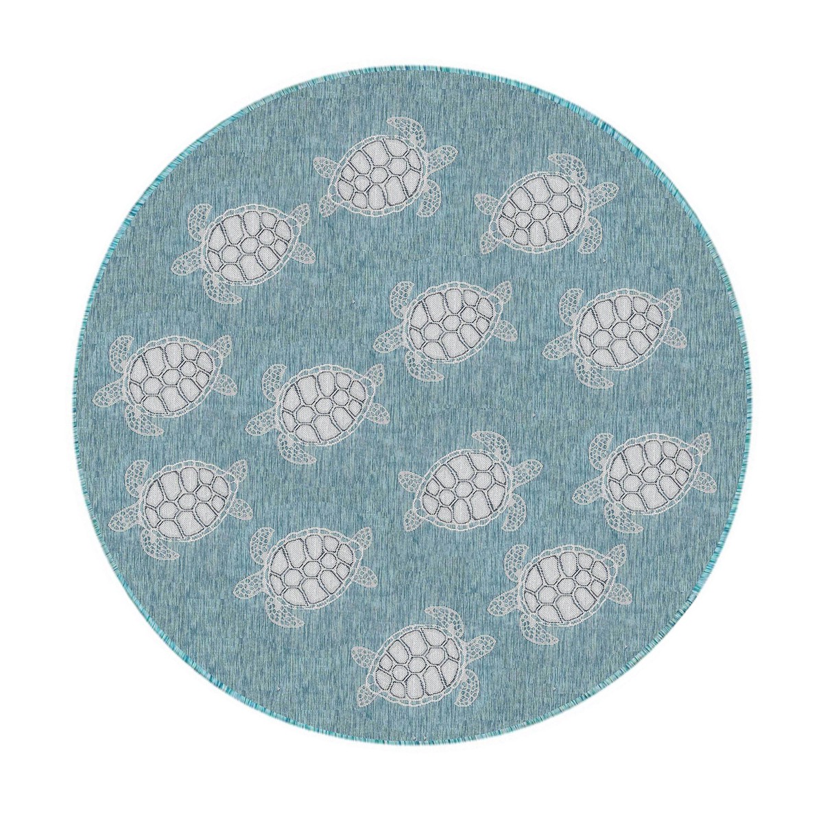 IndoorOutdoor Textured Sea Turtles Polypropylene Rug 710 Round Navy