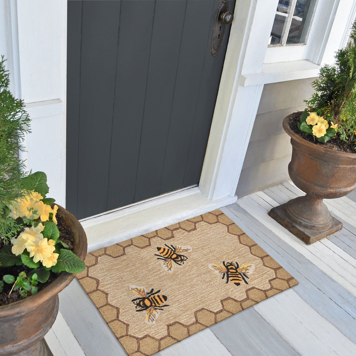 Liora Manne Frontporch Honeycomb Bee IndoorOutdoor Mat Natural 2 X 3 36
