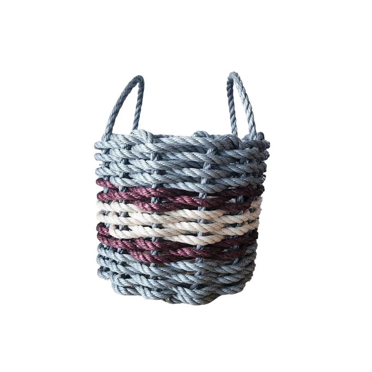 Lobster Rope Basket Light Gray And Light Tan Burgundy Accents 16 Inches