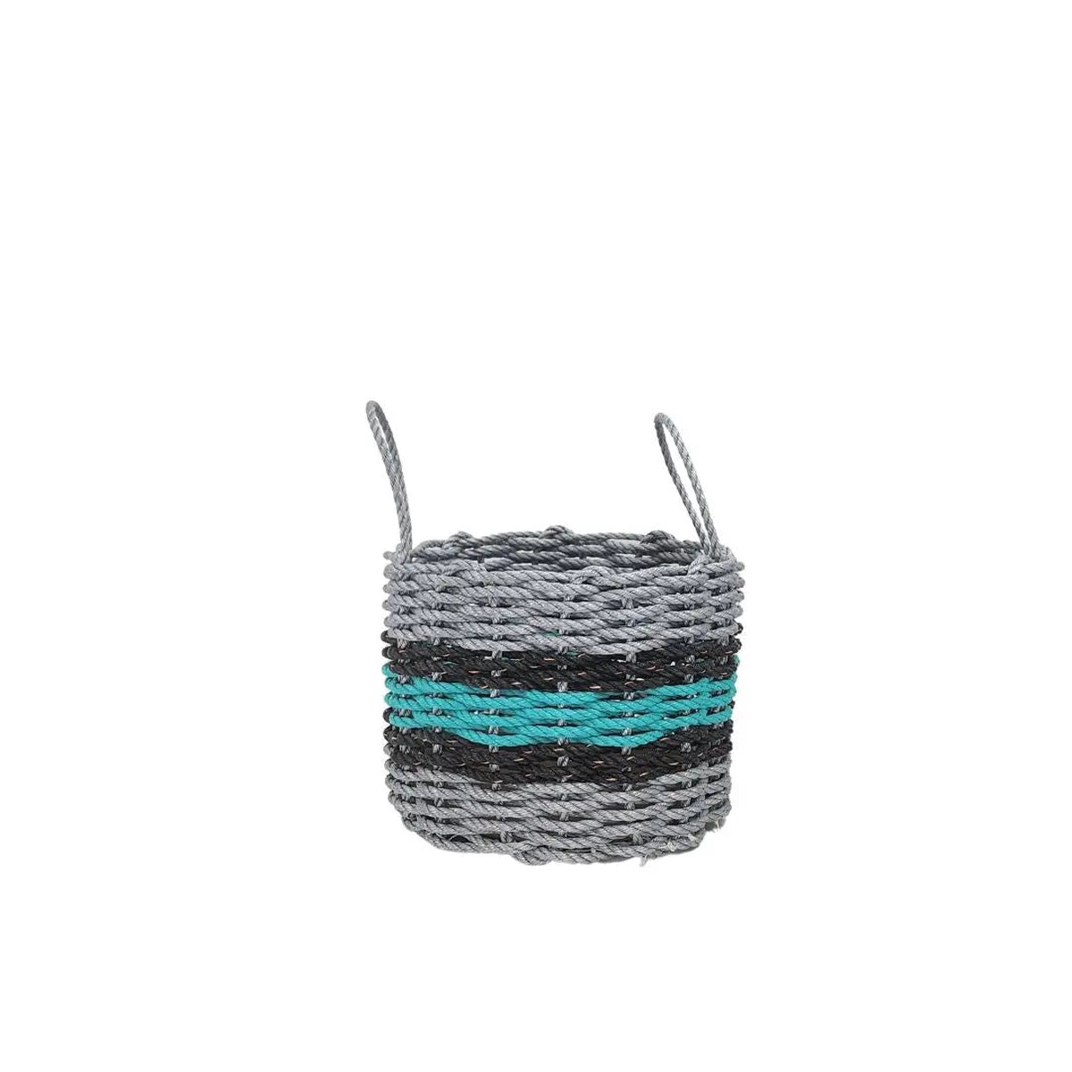 Lobster Rope Basket Light Gray And Teal Black Accents 9 Inches