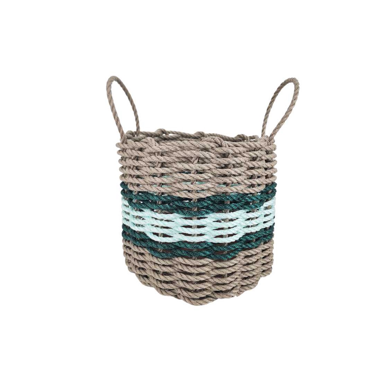 Lobster Rope Basket Tan And Seafoam Hunter Green Accents 16 Inches