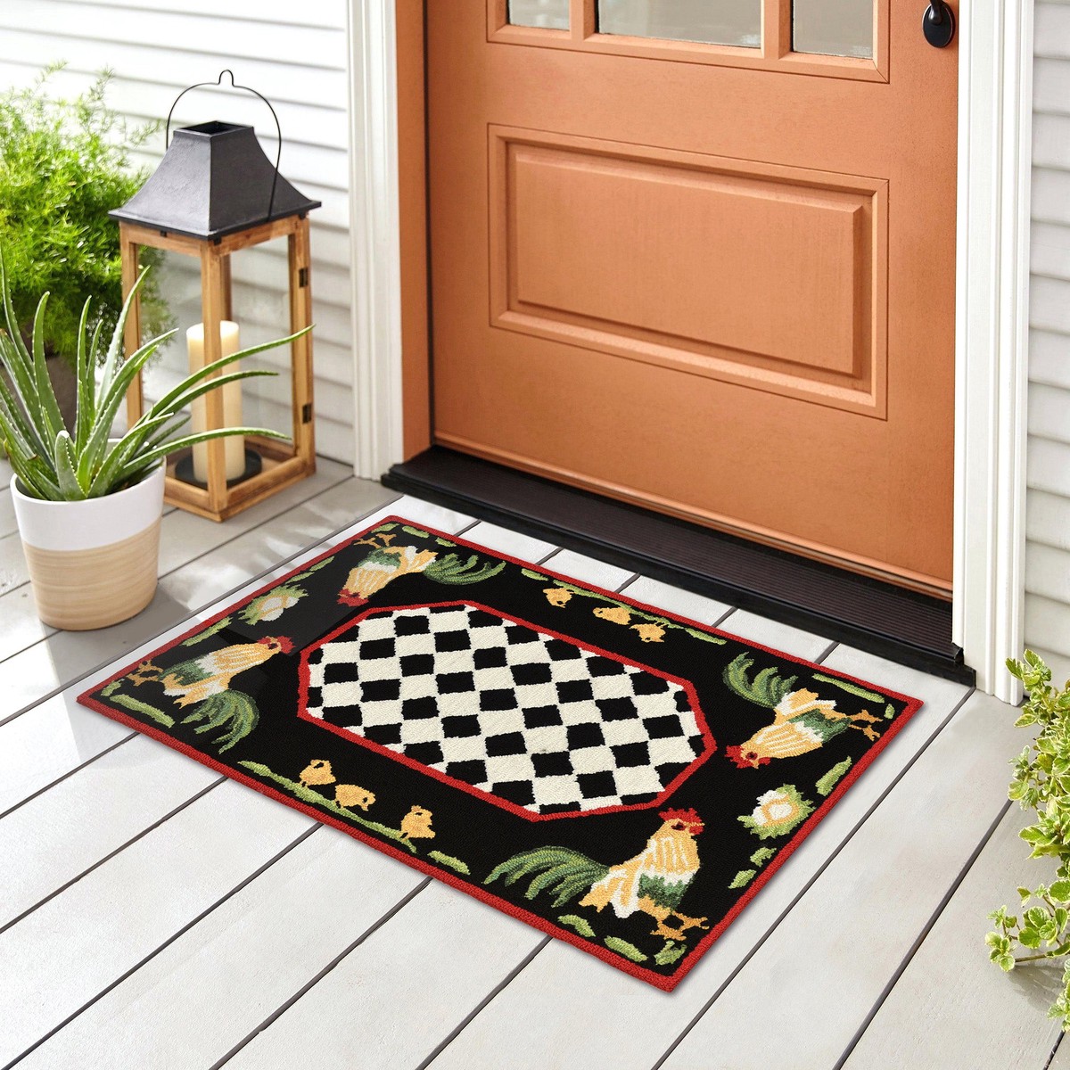 Rooster Chick Border IndoorOutdoor Rug 18
