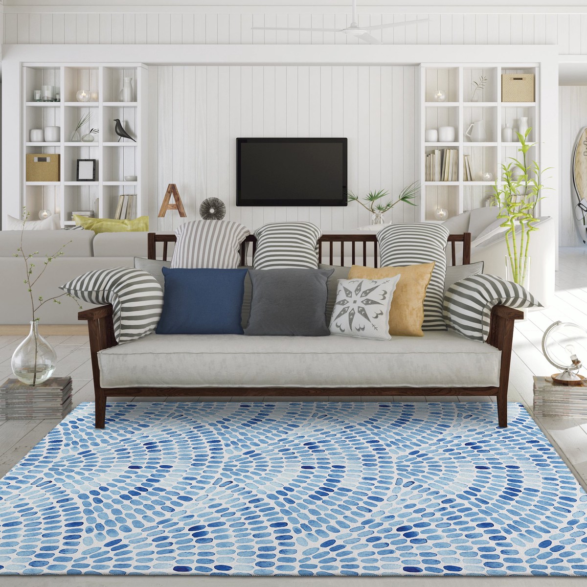 Seabreeze Mosaic Polyester Area Rug 23 Orange