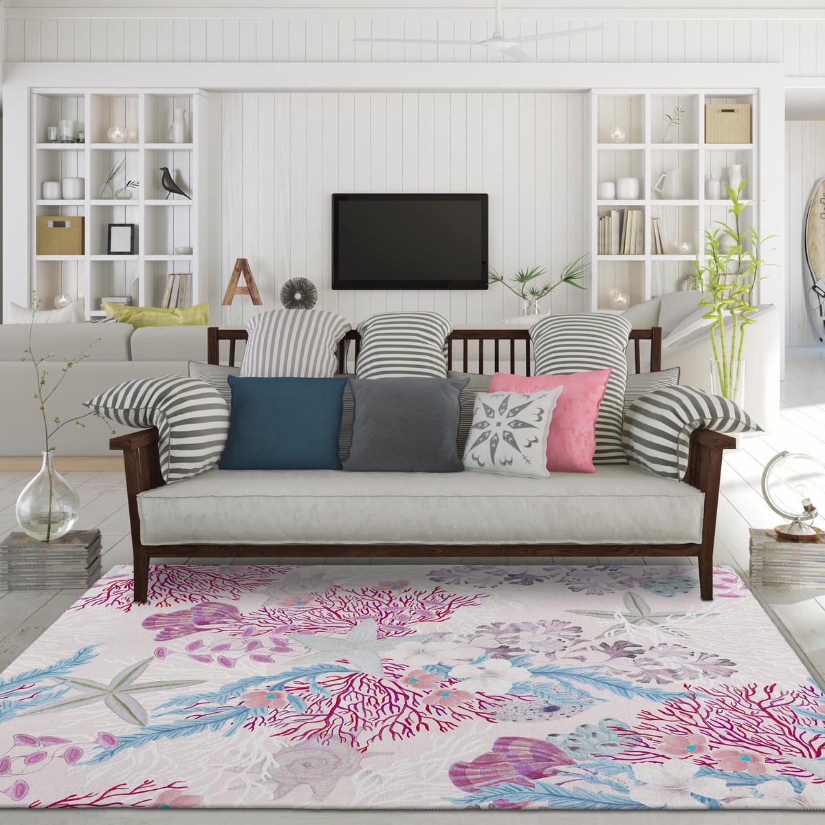 Seabreeze Reef Polyester Area Rug 26 Pink