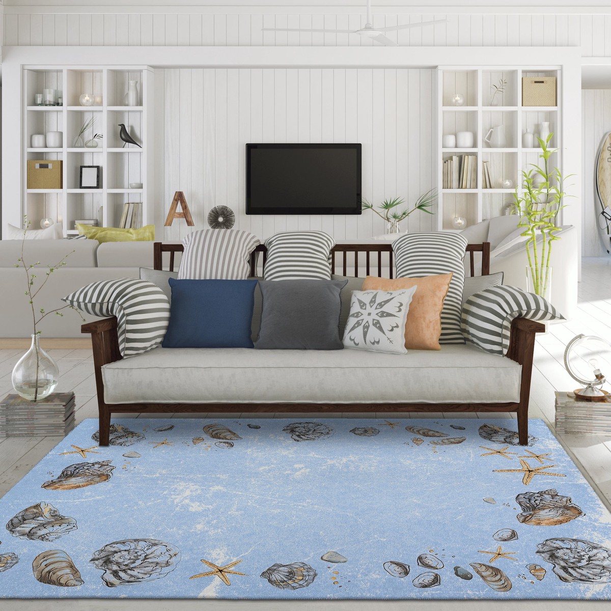 Seabreeze Seashell Polyester Area Rug 26 Beige