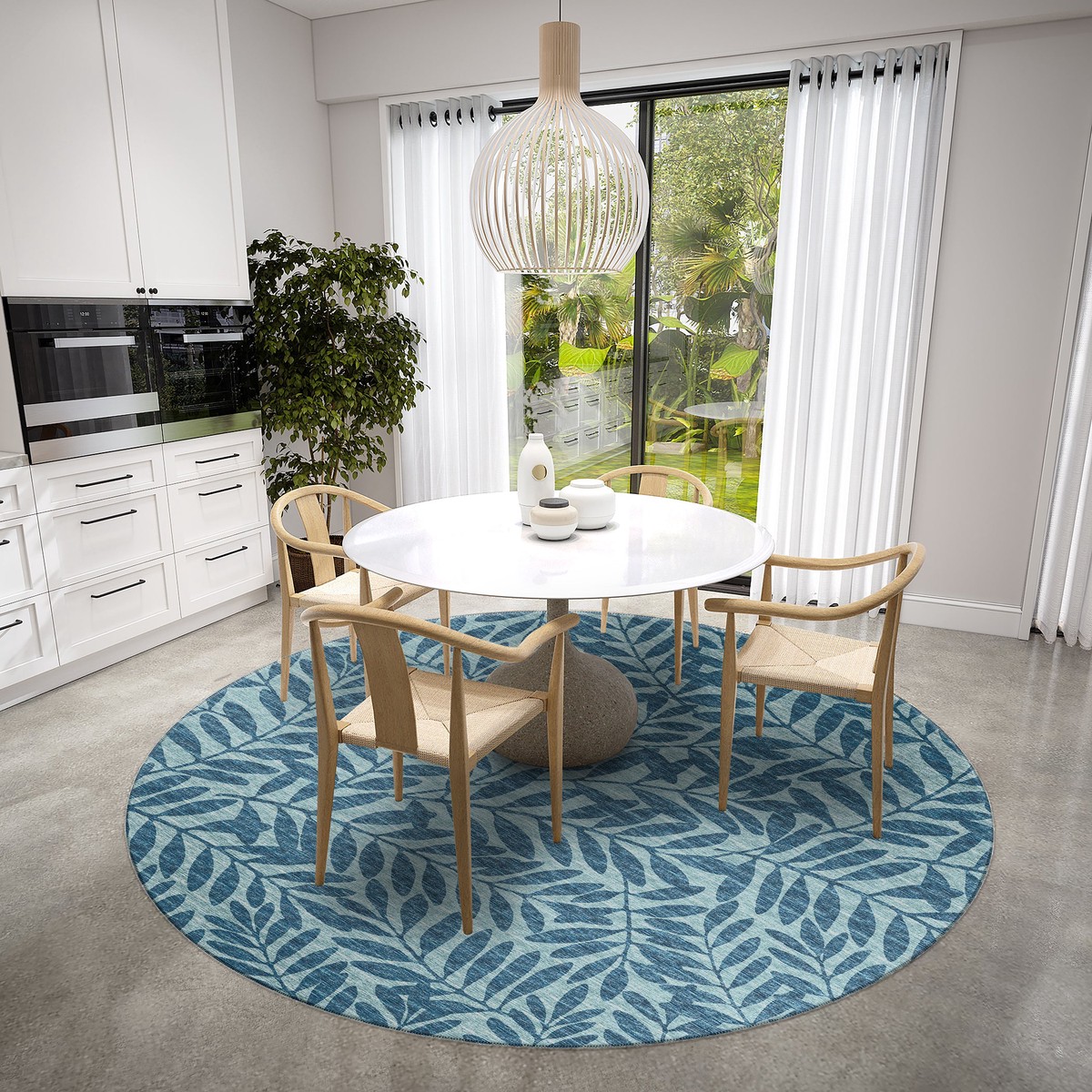 Sedona Leaf Patterned Polyester Area Rug 5 Beige