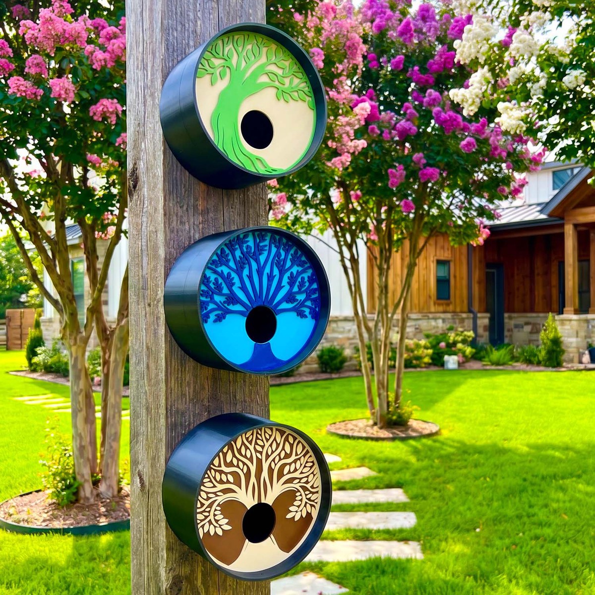 Tranquil Tree Modern Round Birdhouses All2HoleBiggerBirds