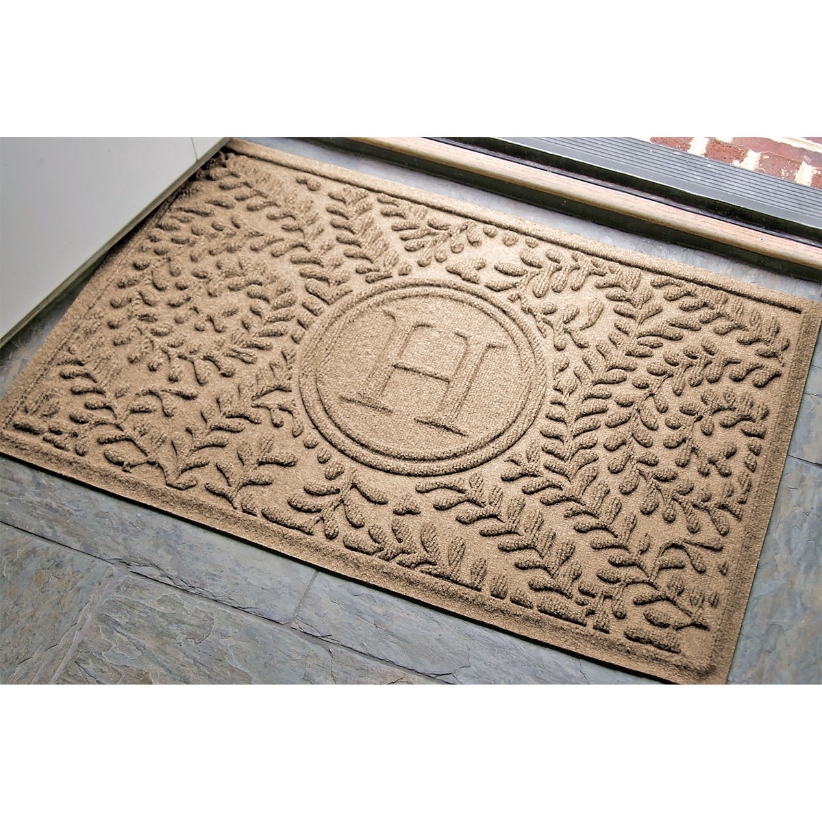 Waterhog Boxwood Monogram IndoorOutdoor Personalized Door Mat 2 Brown