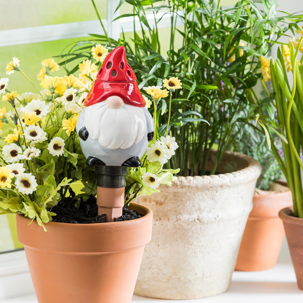 Whimsical Ceramic Fruit FlyGnat Trap With Watering Globe Gnome