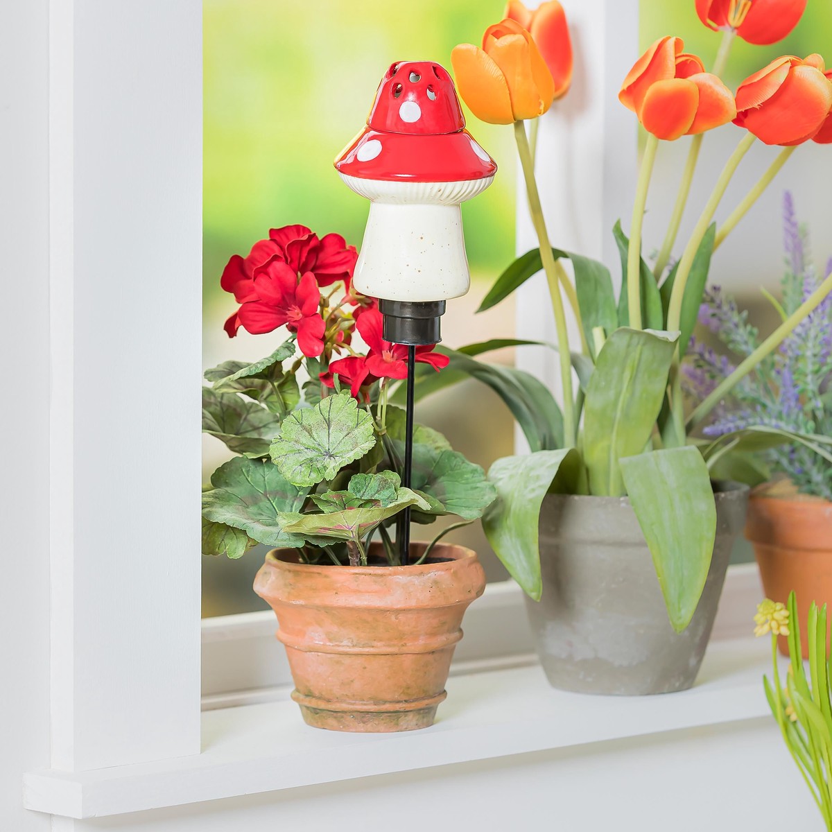 Whimsical Ceramic Fruit FlyGnat Trap With Watering Globe Mushroom