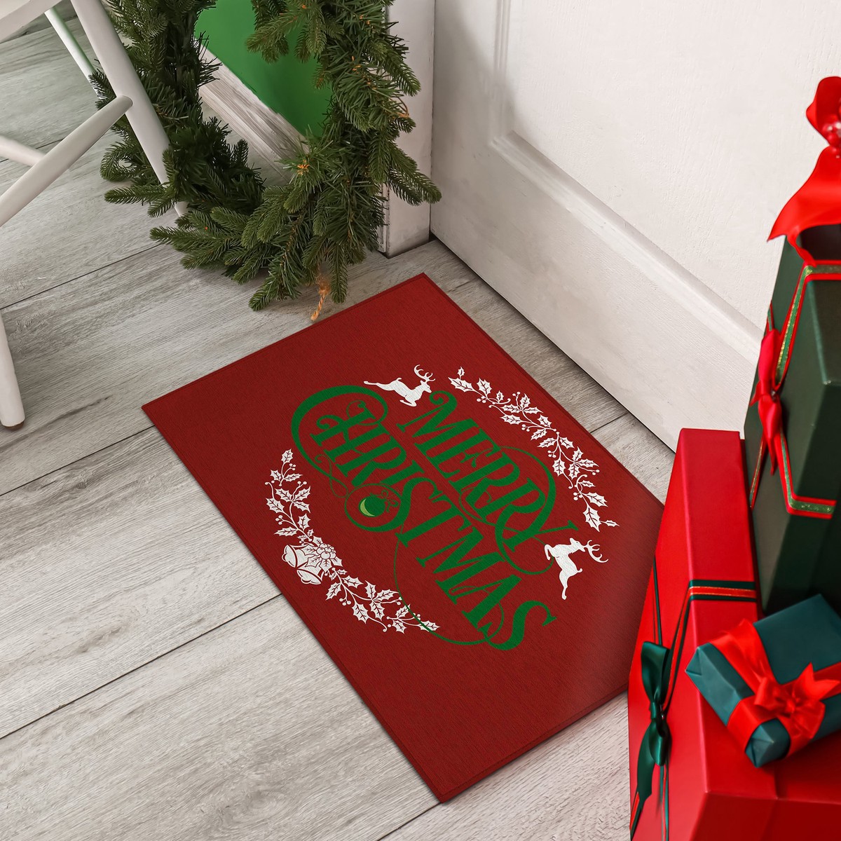 Wonderland Merry Christmas Red Polyester Area Rug 30
