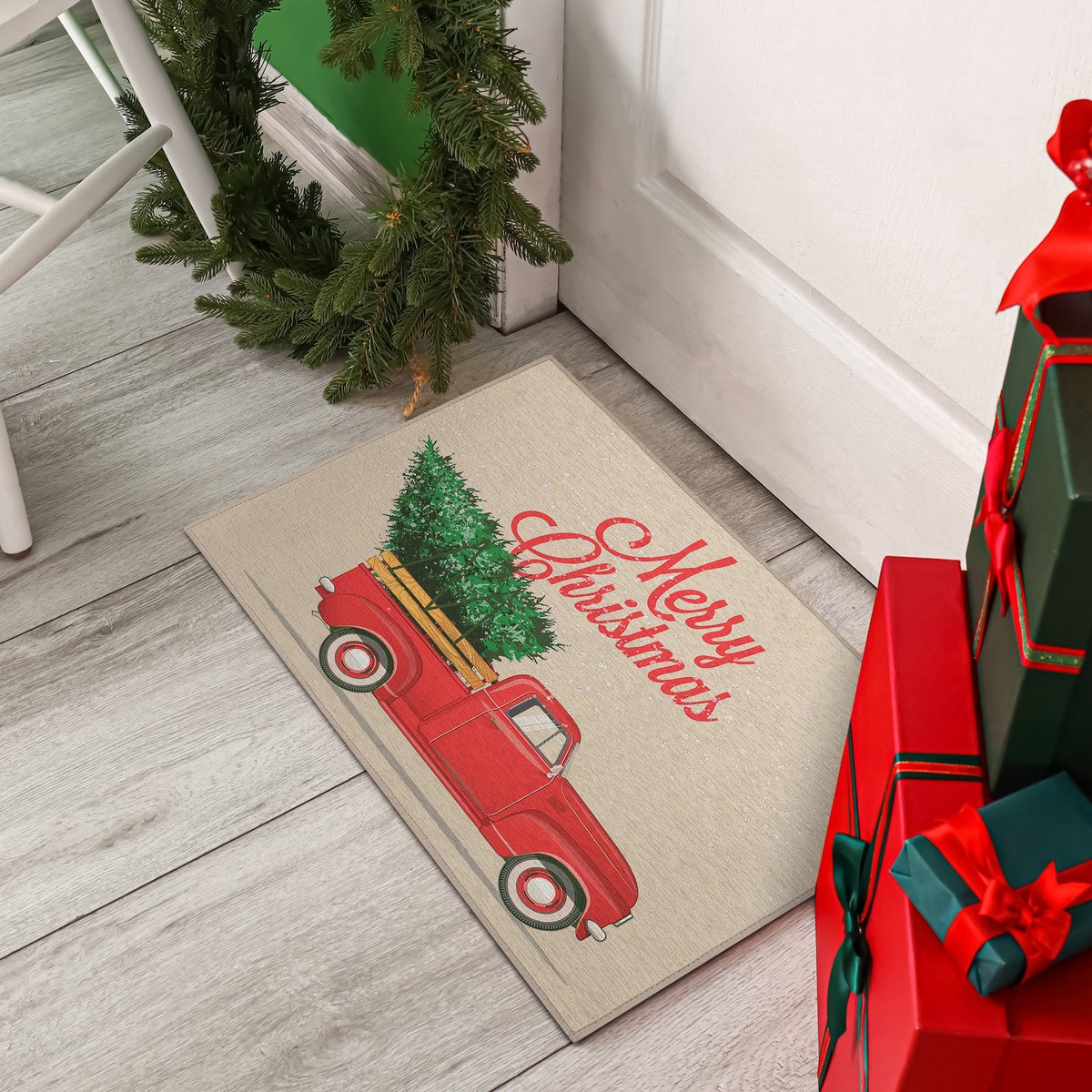 Wonderland Merry Christmas Truck Polyester Area Rug 5