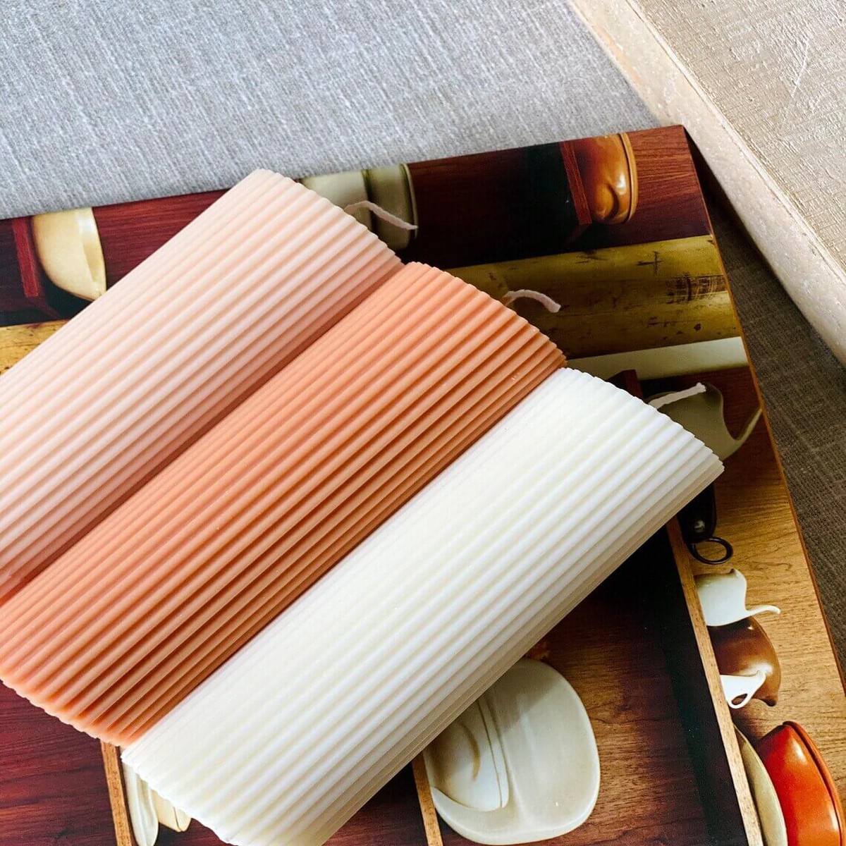 Minimalist Ribbed Candles AlmondSeaSaltAndOrchid
