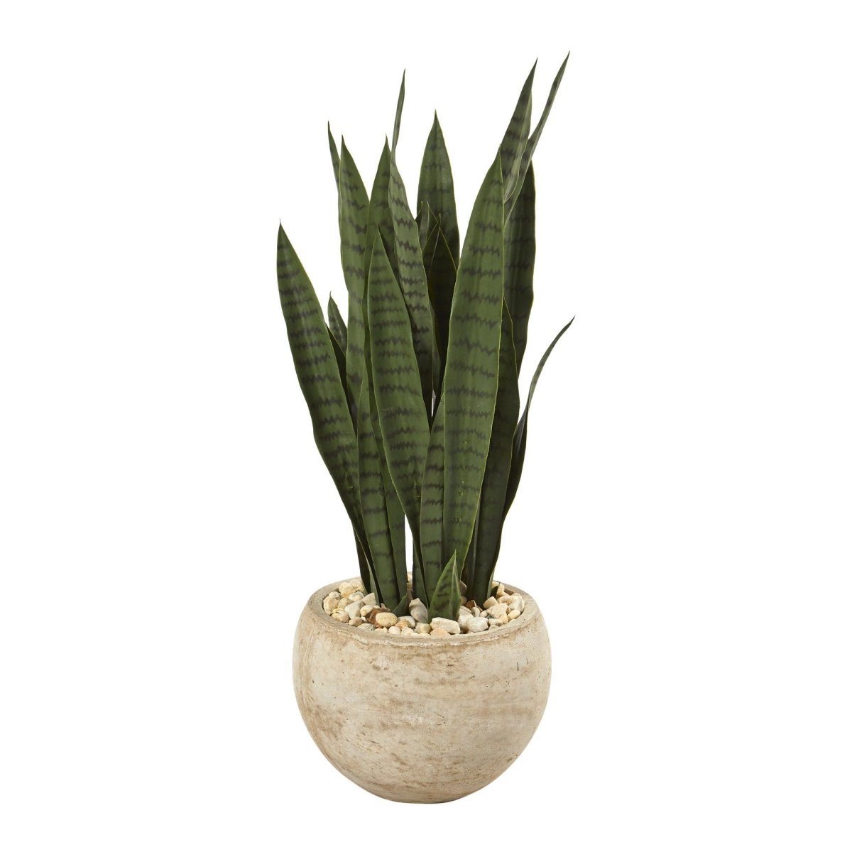 32-In Sansevieria Artificial Plant Sand-Colored Planter