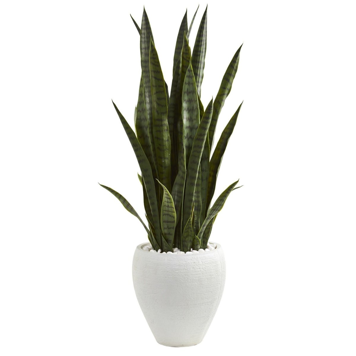35-Ft Faux Sansevieria Snake Plant In White Decorative Planter