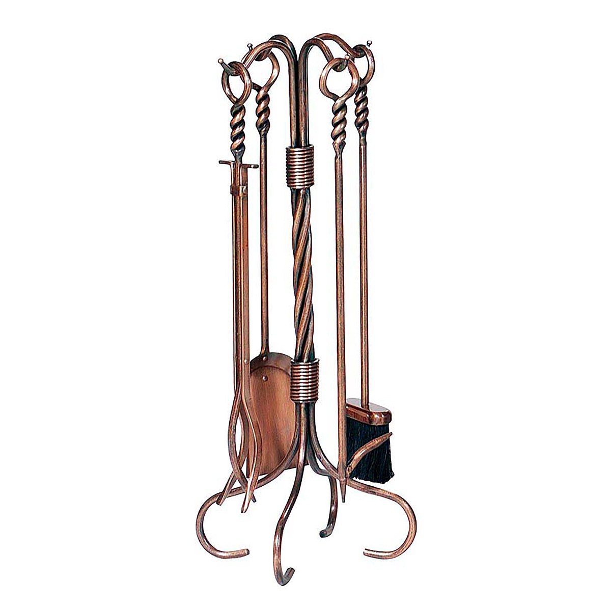 Antique Copper 4-Piece Fireplace Tool Set With Twist Handles AntiqueCopper