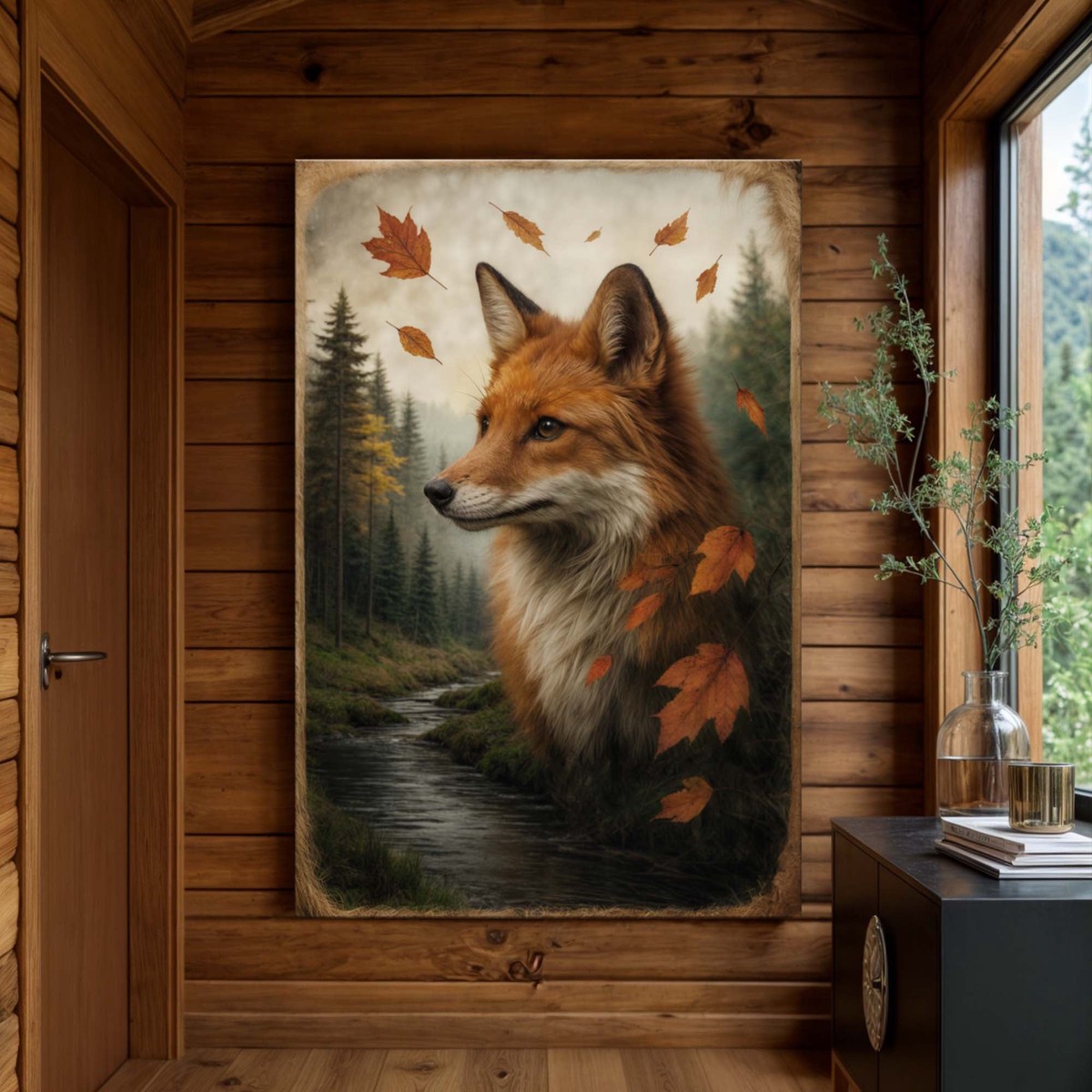 Autumn Fox Double Exposure Wall Art 24 InchLargePremiumGalleryWrapped