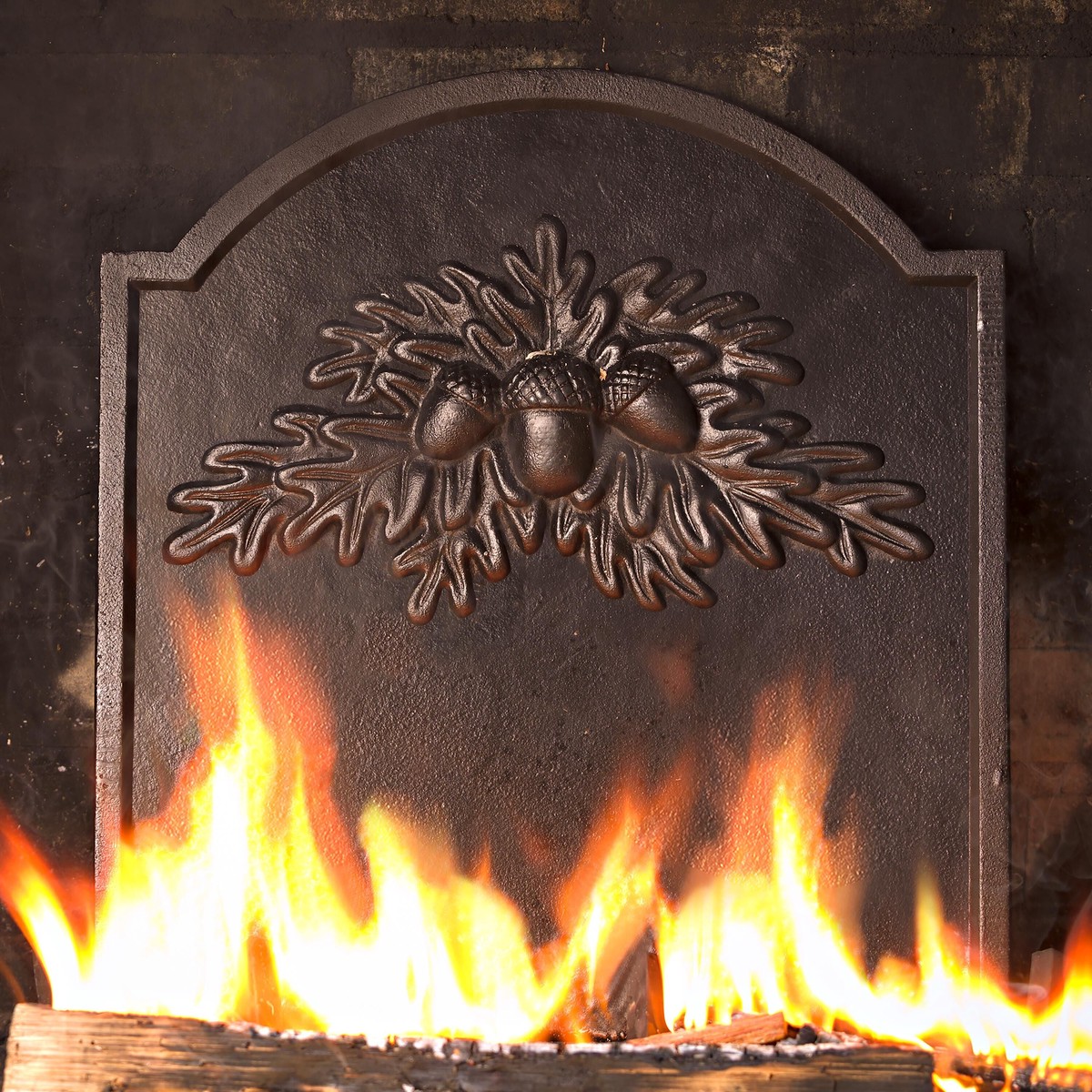 Cast Iron Fireback With Oak Leaf Design