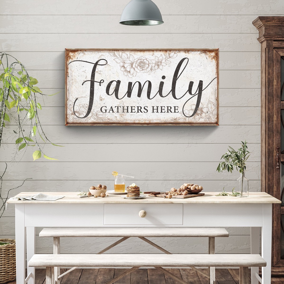Family Gathers Here Sign 48 InchExtraLargePremiumGalleryWrapped