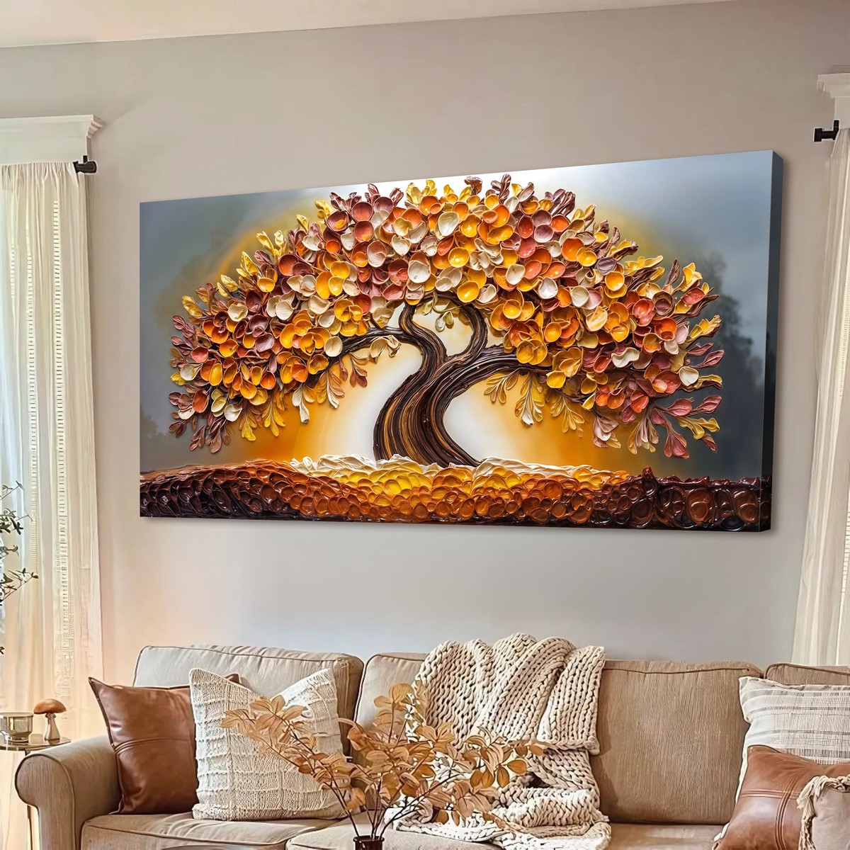 Golden Autumn Impasto Wall Art 48 InchLargePremiumGalleryWrapped