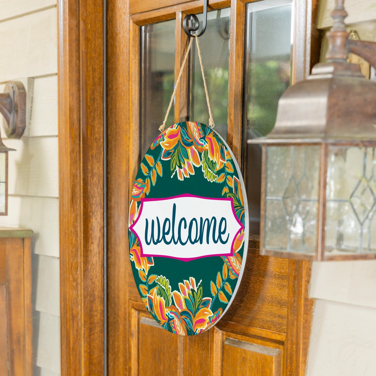 Harvest Blossom Jacobean Pumpkin Wood Door Dcor Welcome 18