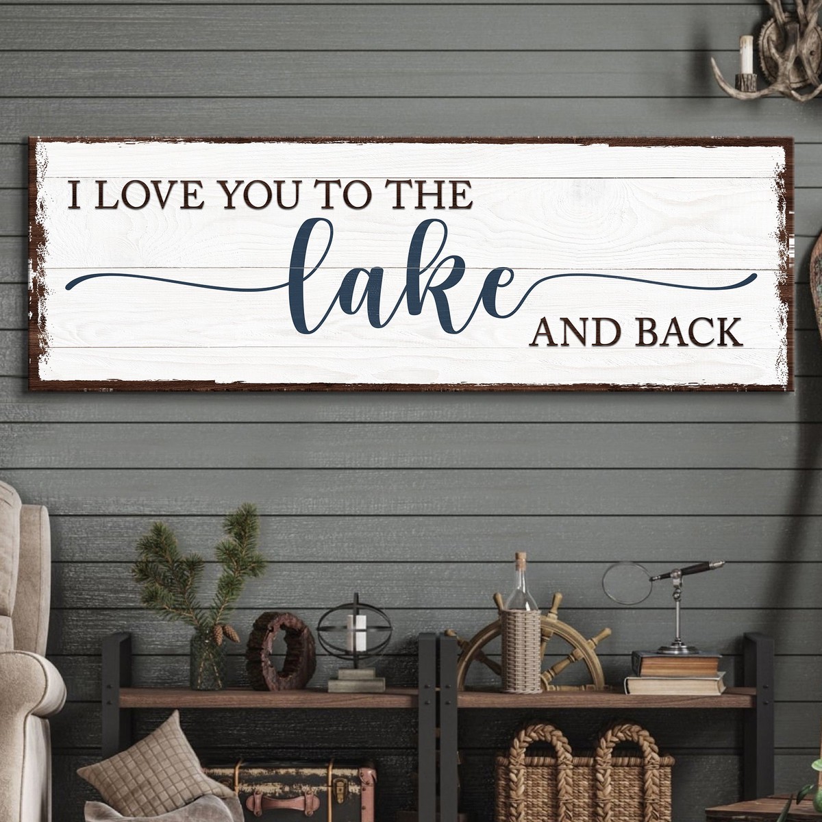 Love You To The Lake And Back Sign 16 InchLargePremiumGalleryWrapped