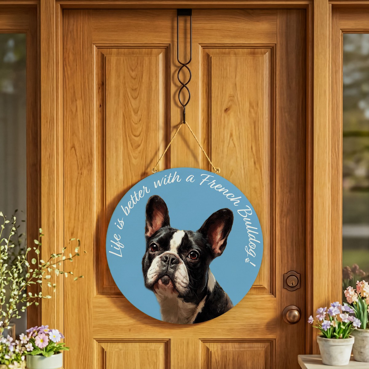 Pet Central Dog Wood Round Door Dcor French Bulldog 18