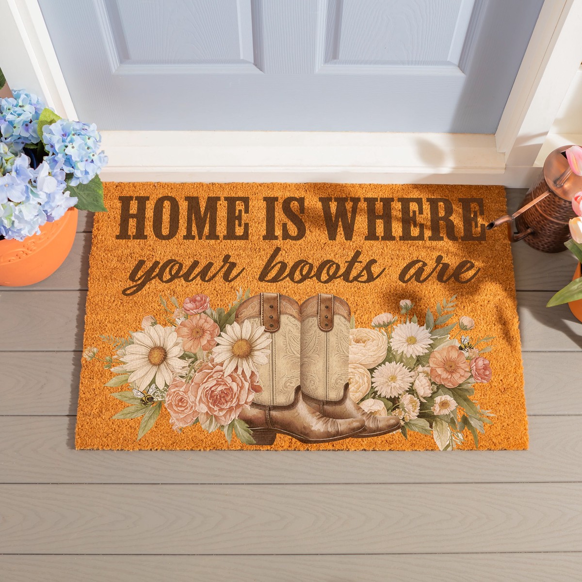 Petal Plow Floral Boots Coir Mat 36