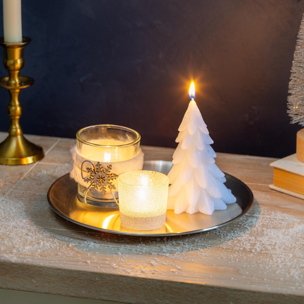 Season To Sparkle Candle White Winter Candle And Accessories Table Set