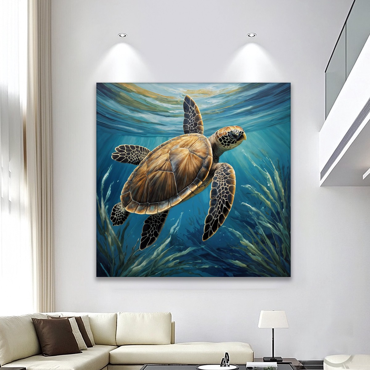 Turtle In Seagrass Coastal Wall Art 23 InchMediumPremiumGalleryWrapped