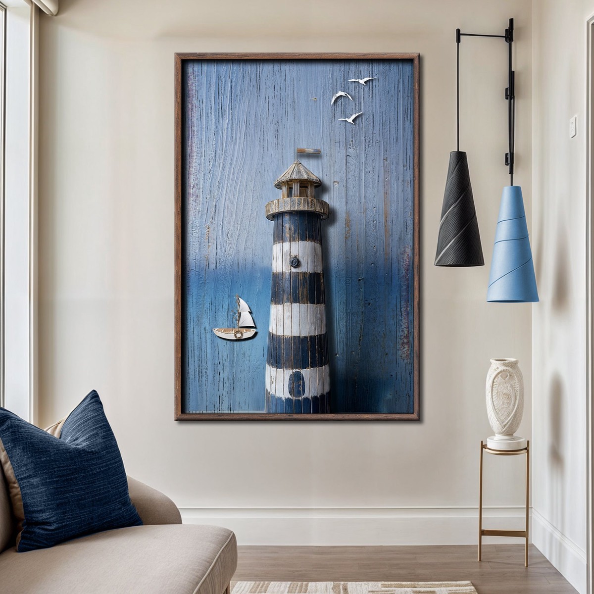 Wooden Lighthouse Coastal Wall Art 24 InchLargePremiumGalleryWrapped