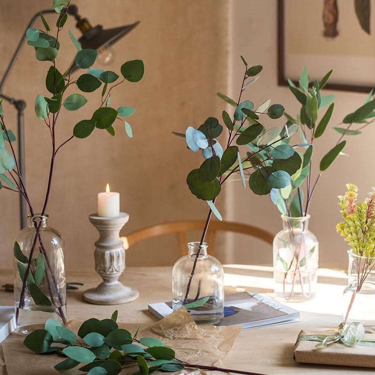 Artificial Faux Eucalyptus Leaf In Various Shapes RoundThreeStems