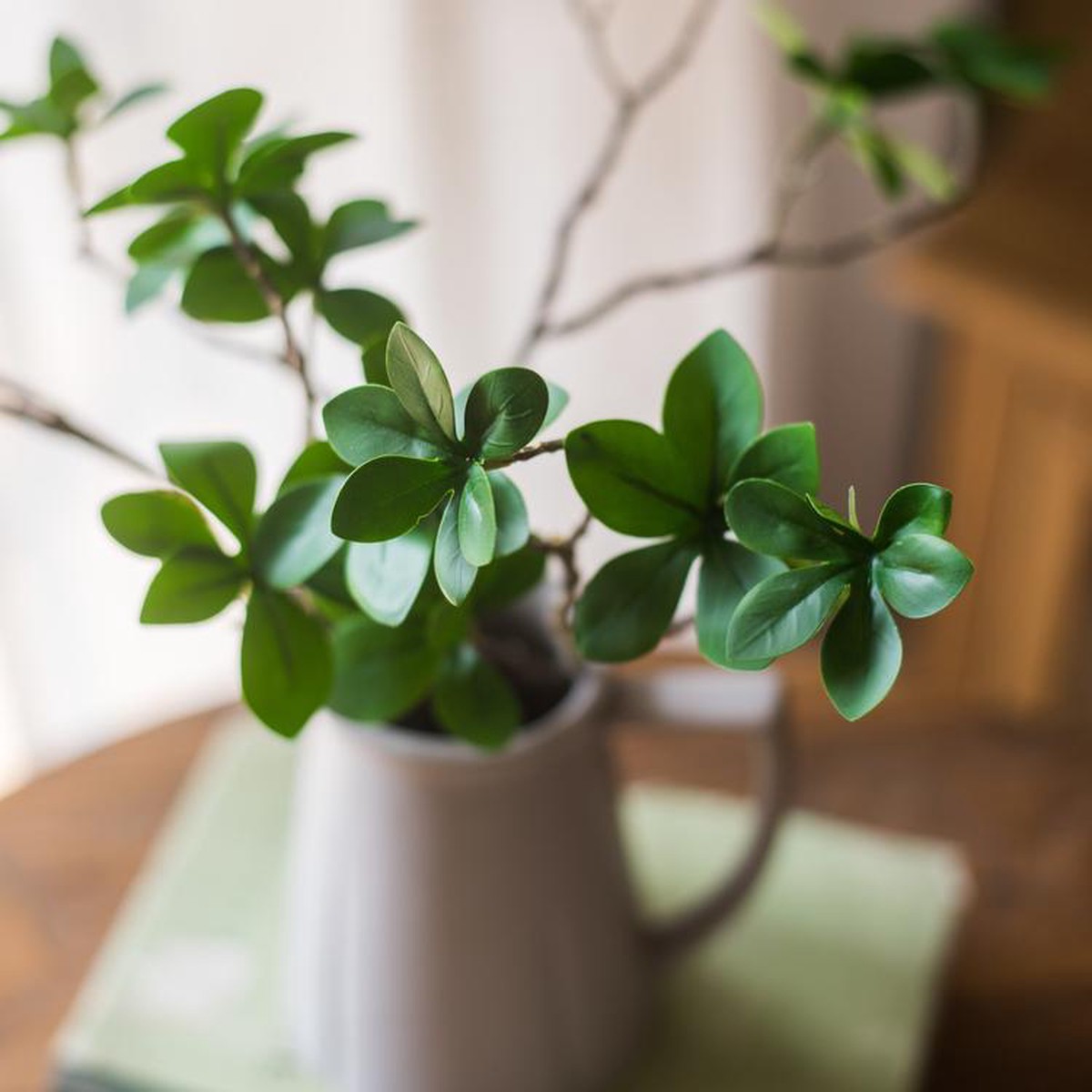 Artificial Faux Small Japanese Zen Leaf Stem 18 Tall YellowGreenThreeStems