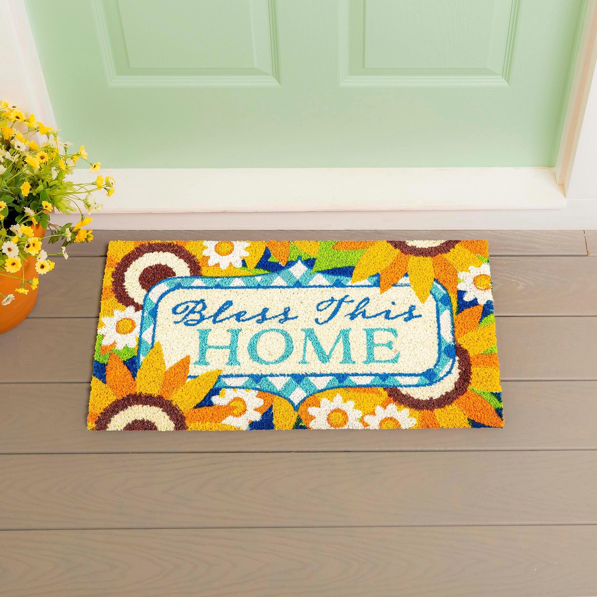 Bless This Home Sunflowers Coir Mat