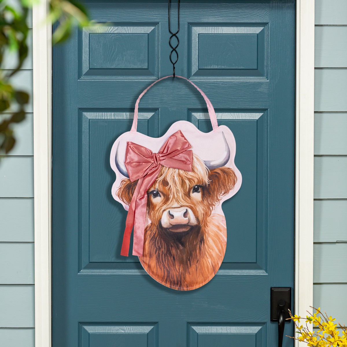 Blossom The Bowtiful Highland Cow Door Decor