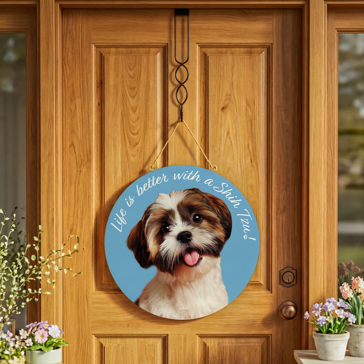 Pet Central Dog Wood Round Door Dcor Shih Tzu 18