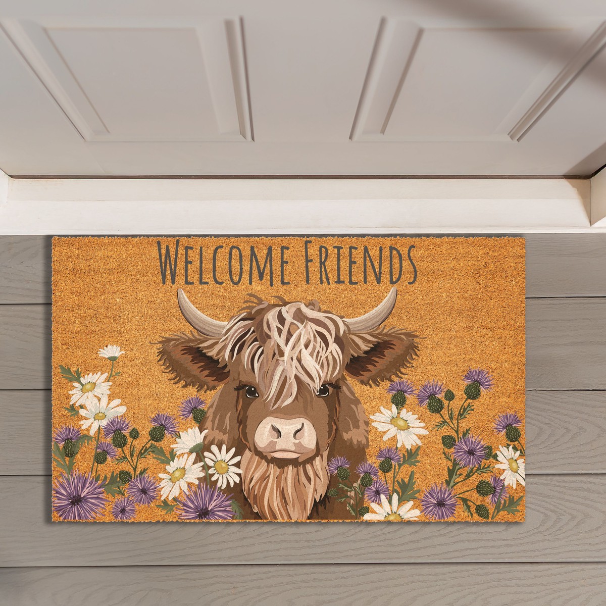 Petal Plow Highland Cow Coir Mat 30