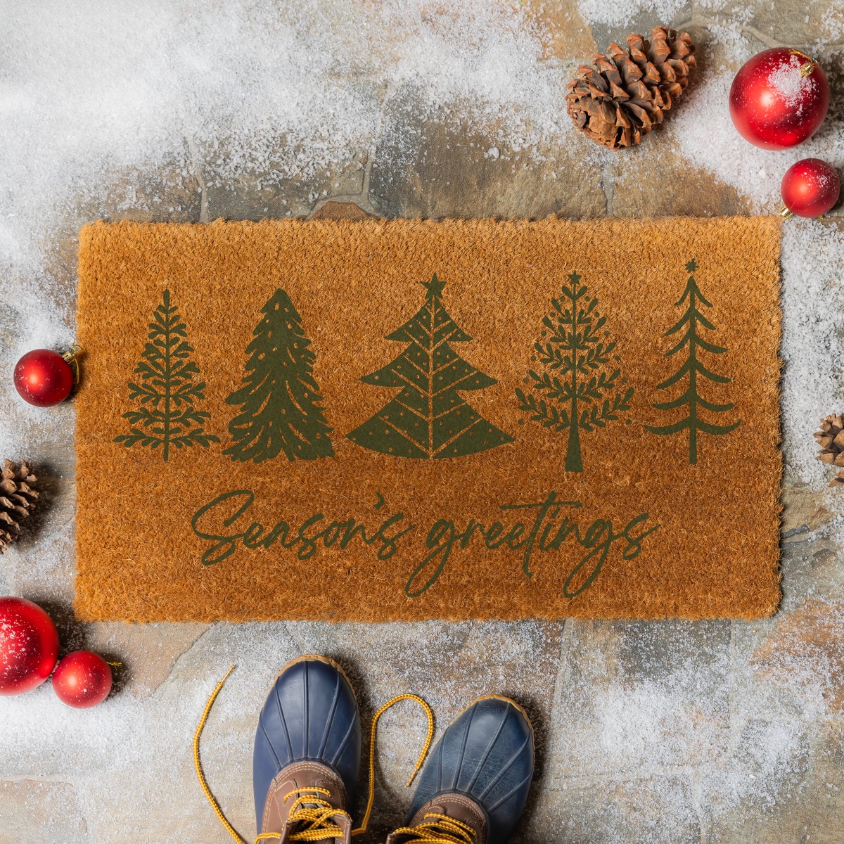 Shades Of Green Coir Mat Seasons Greetings 28