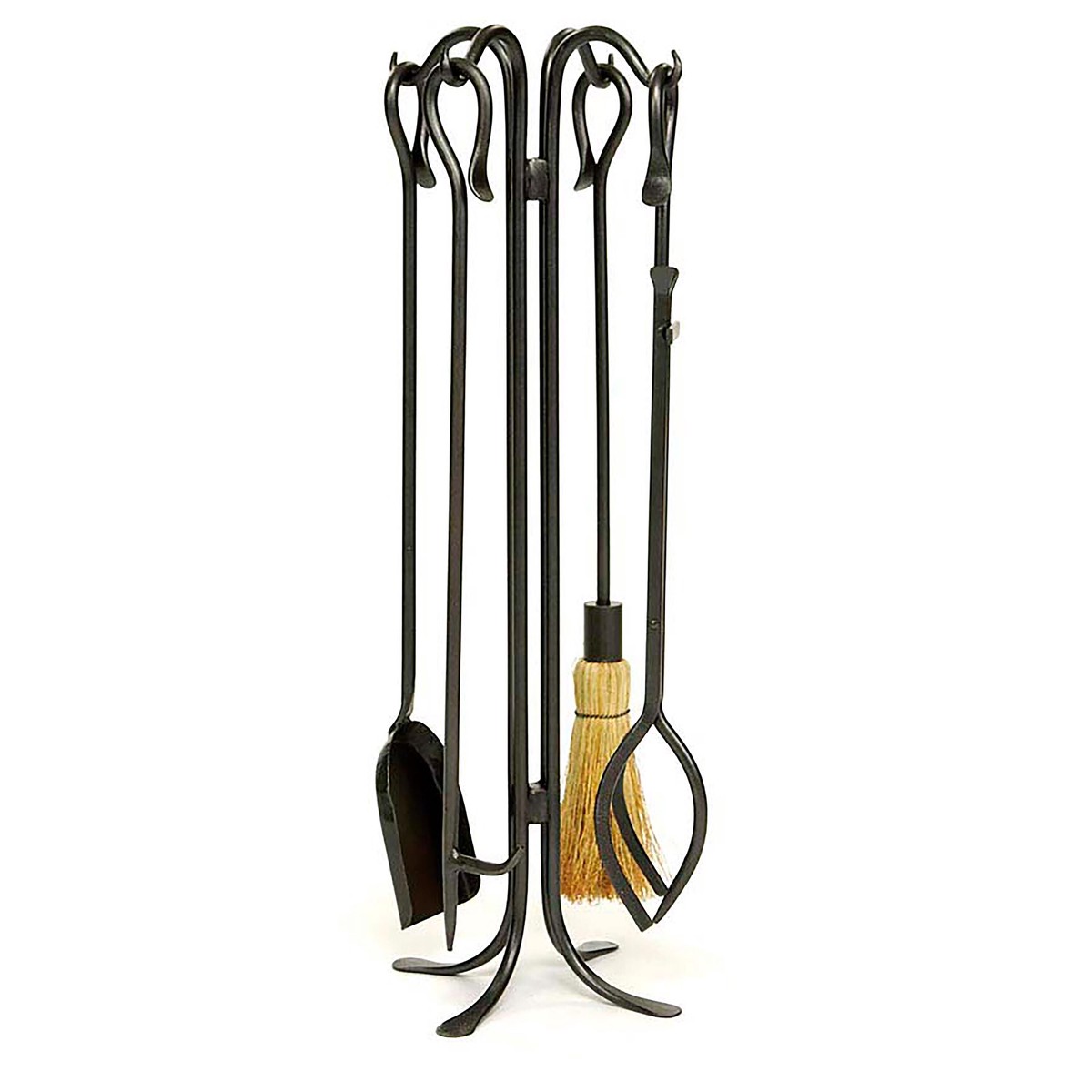 Wrought Iron Hearth Hooks 5-Piece Fireplace Tool Set In Powder-Coated Finish Graphite