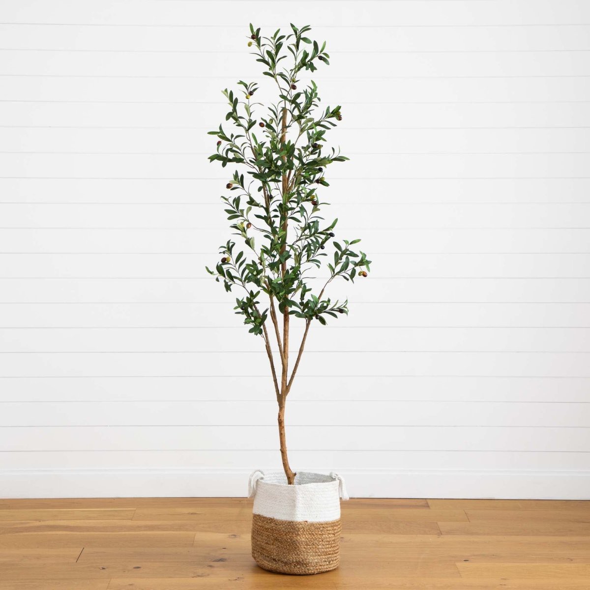 7-Ft Artificial Olive Tree With Natural Trunk Handmade Jute Basket