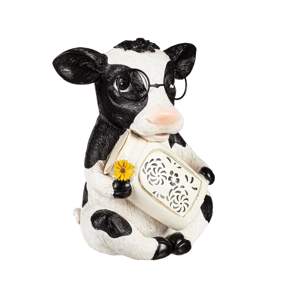 Cow With Glasses Solar Garden Statue 8H